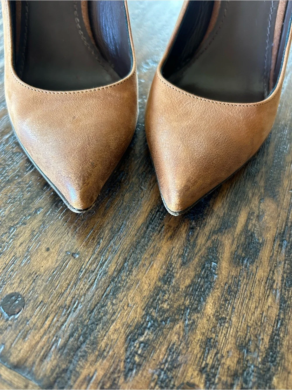 Vera Wang Leather Classic Warm Brown Back Zipper Stiletto Heels Size 6.5